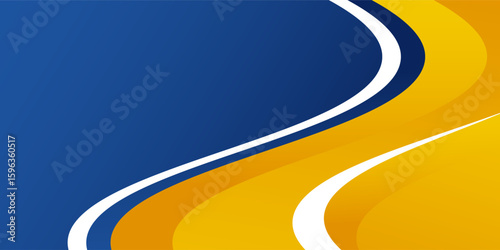 Abstract yellow and blue geometric curve overlap layer background with halftone dots decoration. Modern horizontal banner template design. Suit for cover, header, poster, banner, website, business