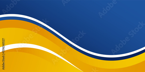 Abstract yellow and blue geometric curve overlap layer background with halftone dots decoration. Modern horizontal banner template design. Suit for cover, header, poster, banner, website, business