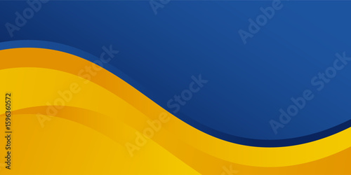 Abstract yellow and blue geometric curve overlap layer background with halftone dots decoration. Modern horizontal banner template design. Suit for cover, header, poster, banner, website, business
