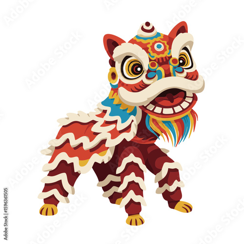 Vector illustration of barongsai lion traditional costume on white background, cultural dance