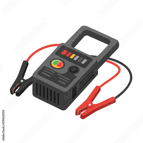 Vector illustration of jump starter tool on white background, car emergency equipment
