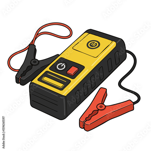 Vector illustration of jump starter tool on white background, car emergency equipment
