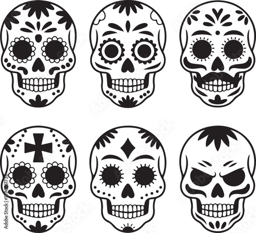 Ornate Sugar Skull Vector Art

Decorative Día de los Muertos Skull Design

Colorful Calavera Skull Illustration

Floral Sugar Skull Silhouette

Traditional Mexican Skull Festival Graphic