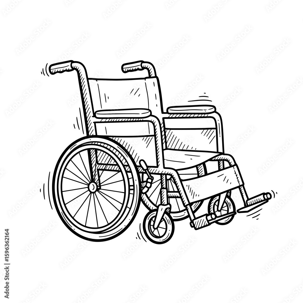 Fototapeta premium Wheelchair illustration in sketched style with detailed design 