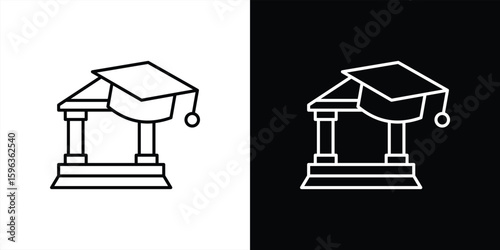 pillars of knowledge icon. contain graduation cap icon blending classical architecture and academic achievement for institutions, success, lifelong learning thin line icon. vector illustration