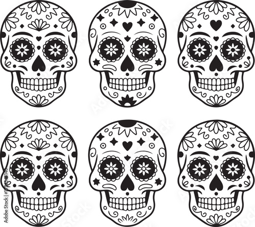 Ornate Sugar Skull Vector Art

Decorative Día de los Muertos Skull Design

Colorful Calavera Skull Illustration

Floral Sugar Skull Silhouette

Traditional Mexican Skull Festival Graphic