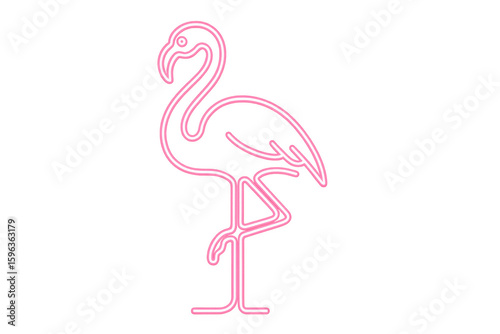 Pink neon flamingo sign standing on one leg, isolated on transparent background, perfect for trendy and vibrant projects