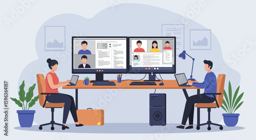 People Conducting Video Conference Meeting on Computers.