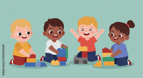 Wallpaper Mural Diverse Children Playing with Colorful Building Blocks. Torontodigital.ca
