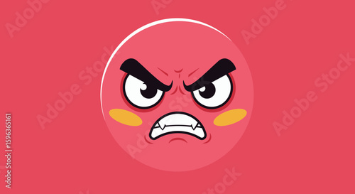 Cartoon Angry Face with Furious Expression and Features.