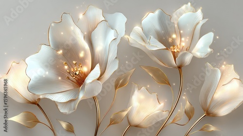 Elegant White Flowers With Golden Sparkle Decoration