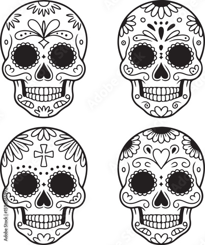 Ornate Sugar Skull Vector Art

Decorative Día de los Muertos Skull Design

Colorful Calavera Skull Illustration

Floral Sugar Skull Silhouette

Traditional Mexican Skull Festival Graphic