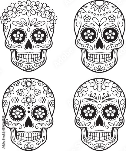 Ornate Sugar Skull Vector Art

Decorative Día de los Muertos Skull Design

Colorful Calavera Skull Illustration

Floral Sugar Skull Silhouette

Traditional Mexican Skull Festival Graphic