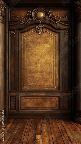 Ornate Wooden Paneling with Columns and Detailed Carvings
