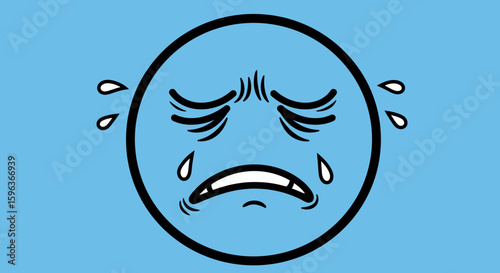 Cartoon Crying Face with Tears and Sad Expression.