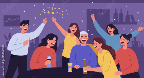 Group of Friends Celebrating Together at a Party.