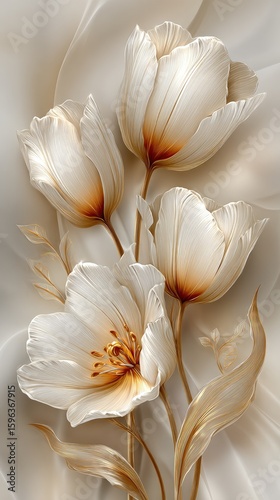 Elegant Sparkling White And Gold Tulips