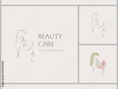 Elegant beauty care logo with minimalist design. Subtle lines for a sophisticated aesthetic for cosmetic and wellness businesses. 