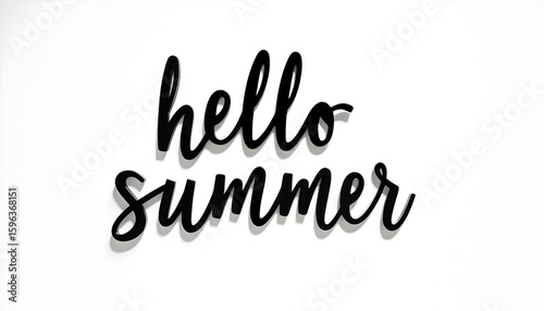 High resolution picture with black modern calligraphy text Hello Summer isolated on white background.