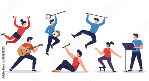 Musicians Performing with Instruments in Vector Illustration.