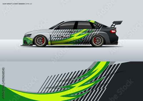 Race car wrap decal designs. Abstract racing and sport background for car livery.