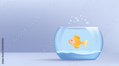 A goldfish swims in a blue aquarium.