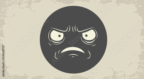 Angry Cartoon Face with Dramatic Expression and Features.
