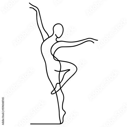 Black vector silhouette of a slim woman ballet dancer sketch illustrating the beauty of dance and fitness