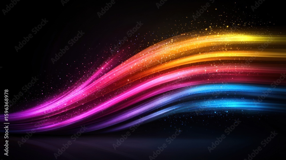 Obraz premium Abstract vibrant multicolored wavy light streaks on dark background