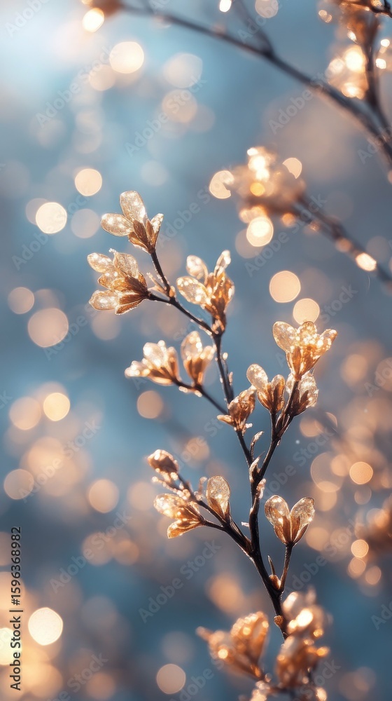 Fototapeta premium Flowering Branch Glowing with Bokeh Lights Festive Spring Background