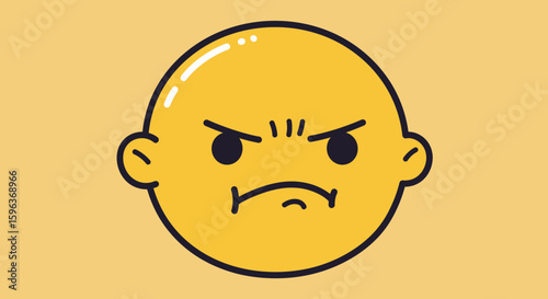 Cartoon Angry Face with Black Outline and Details.