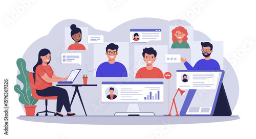 Woman Working on Laptop During Video Conference Call.