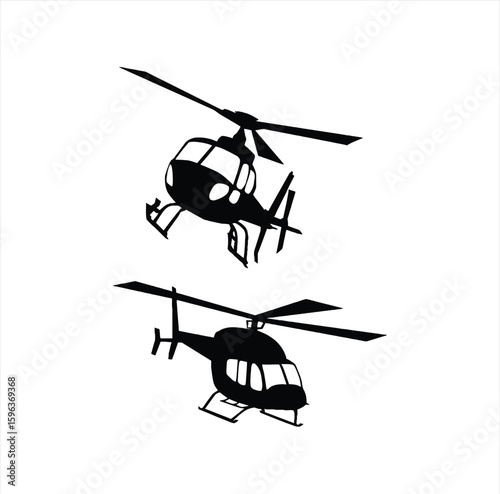 Helicopter Silhouette Isolated on White Background
