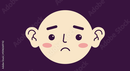 Cartoon Face with Sad Expression and Blush.