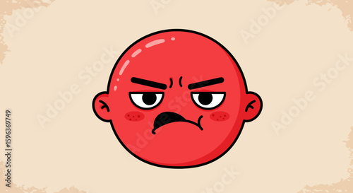 Cartoon Angry Red Face with Black Outline.