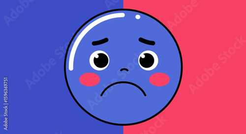 Sad Cartoon Face with Blush and Tears.
