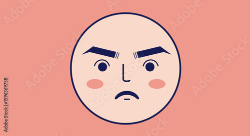 Cartoon Face with Angry Expression and Features.