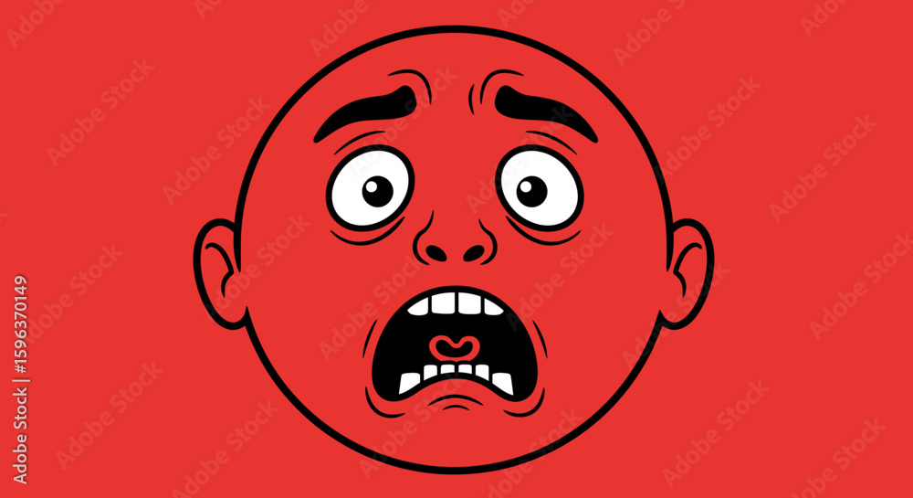 custom made wallpaper toronto digitalCartoon Face Expressing Fear and Shock on Red Background.
