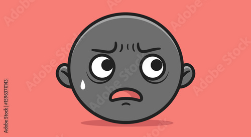 Cartoon Illustration of a Worried Sad Face.