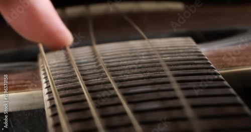 Acoustic guitar strings vibrating, Shot on super slow motion camera 1500 fps.
