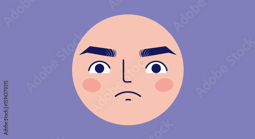 Cartoon Face with Angry Expression and Dark Eyebrows.
