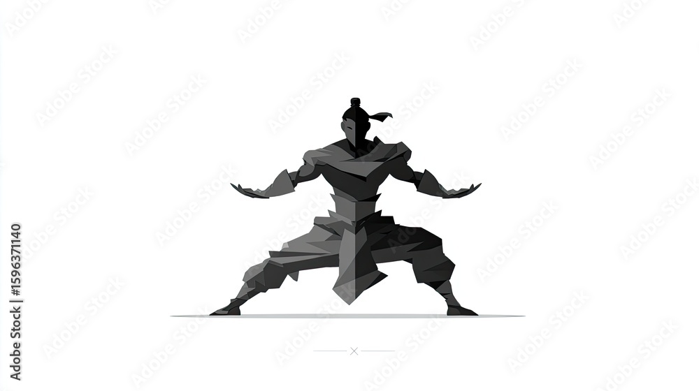 Obraz premium GrayScale Pixel Art Warrior in Action Pose