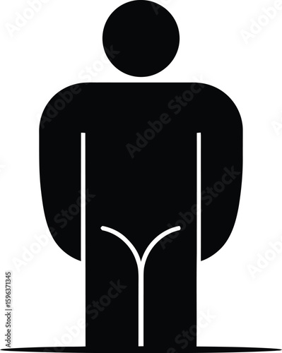 Minimalist Male Restroom Icon: Black and White Stick Figure Sign Representing Man, Simple Symbol Design for Bathroom and Wayfinding