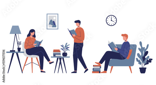 People Reading Books in a Relaxing Setting.