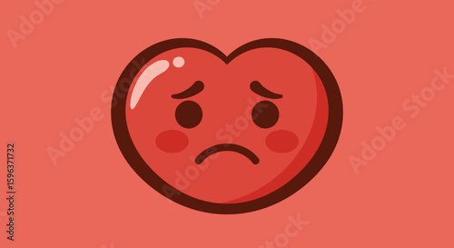 Sad Heart Emoji with Red Cheeks and Eyes.