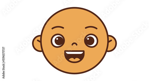 Cartoon Baby Face with Smiling Expression and Features.