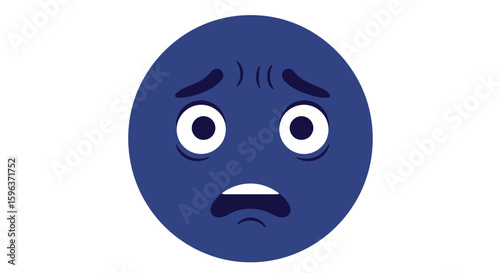 Blue Circle Emoji Depicting Shocked and Worried Expression.