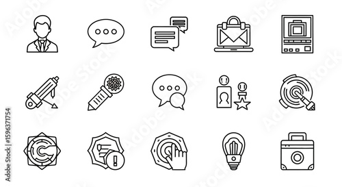 Collection of Black and White Business Icons.