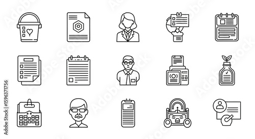 Collection of Black and White Line Icons.