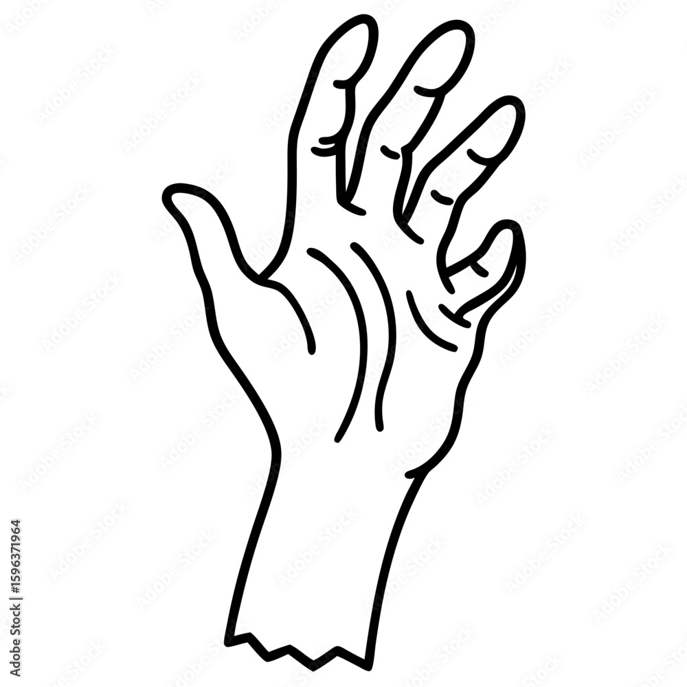 Fototapeta premium Zombie hand line art vector illustration 